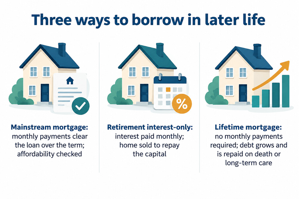 How the debt on three later-life loans changes over time