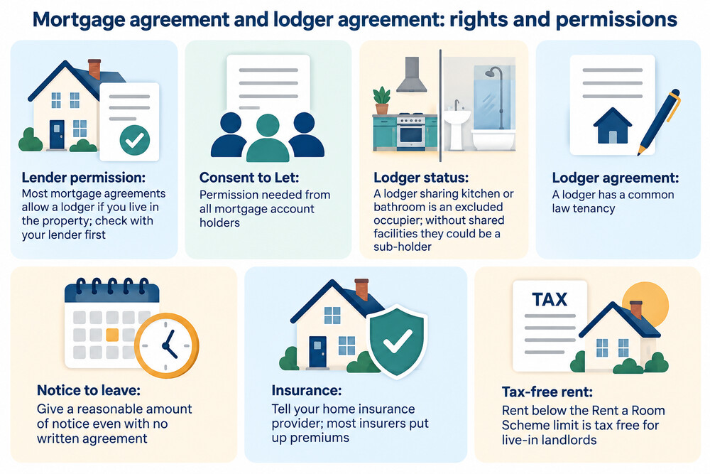 A homeowner checking their mortgage agreement and a lodger agreement side by side