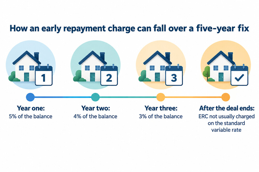 Timeline of an early repayment charge falling each year of a five-year fixed rate