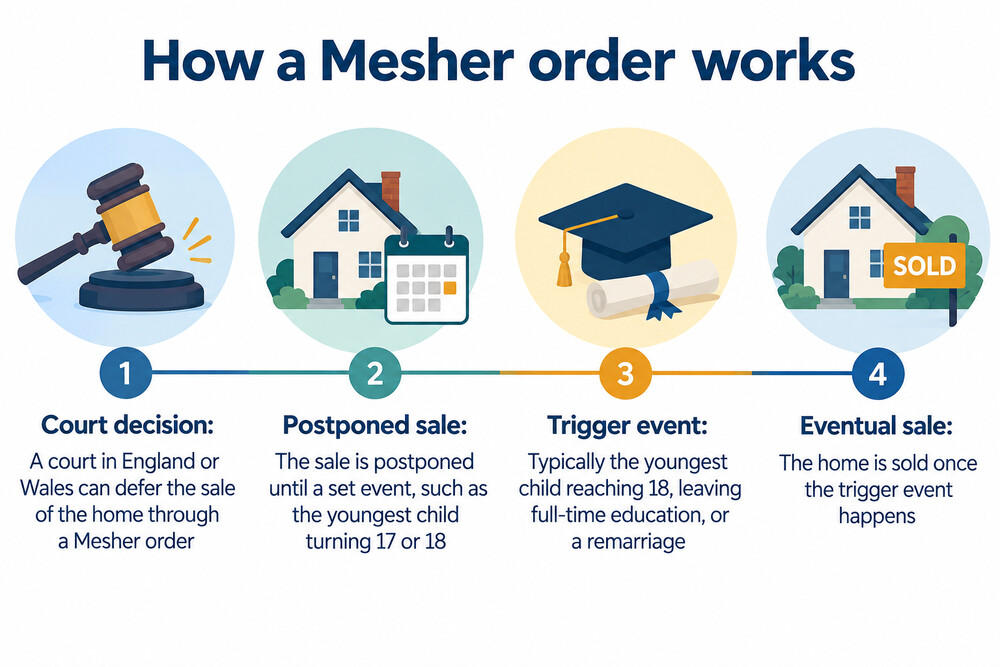 A timeline showing a Mesher order from the court decision to the trigger event and the eventual sale