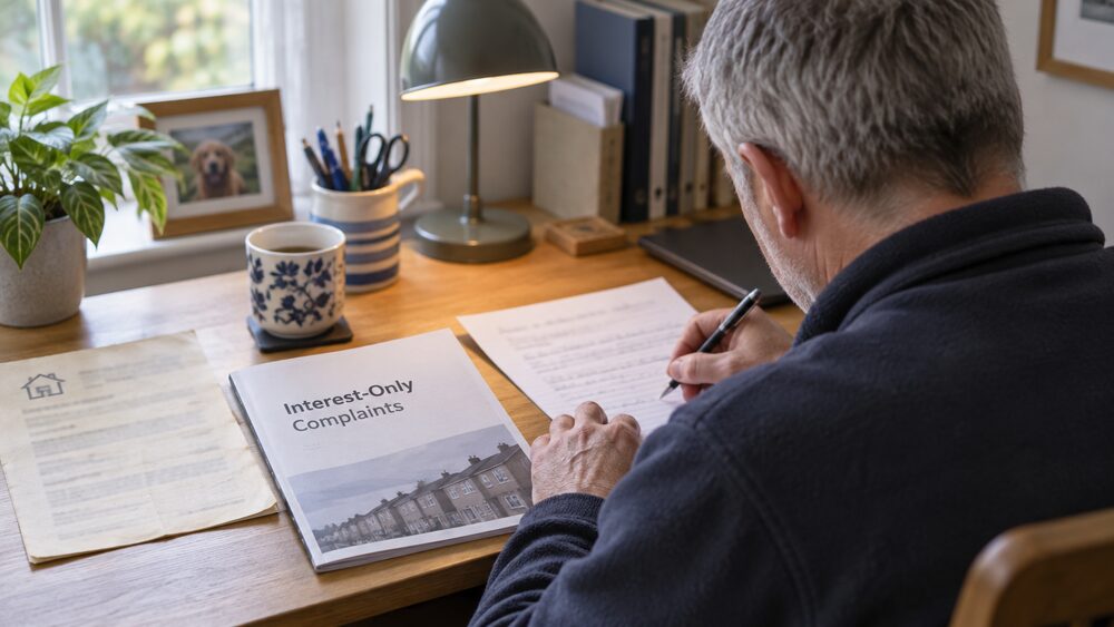 A woman hands a folder of papers to a receptionist at a modern office desk.