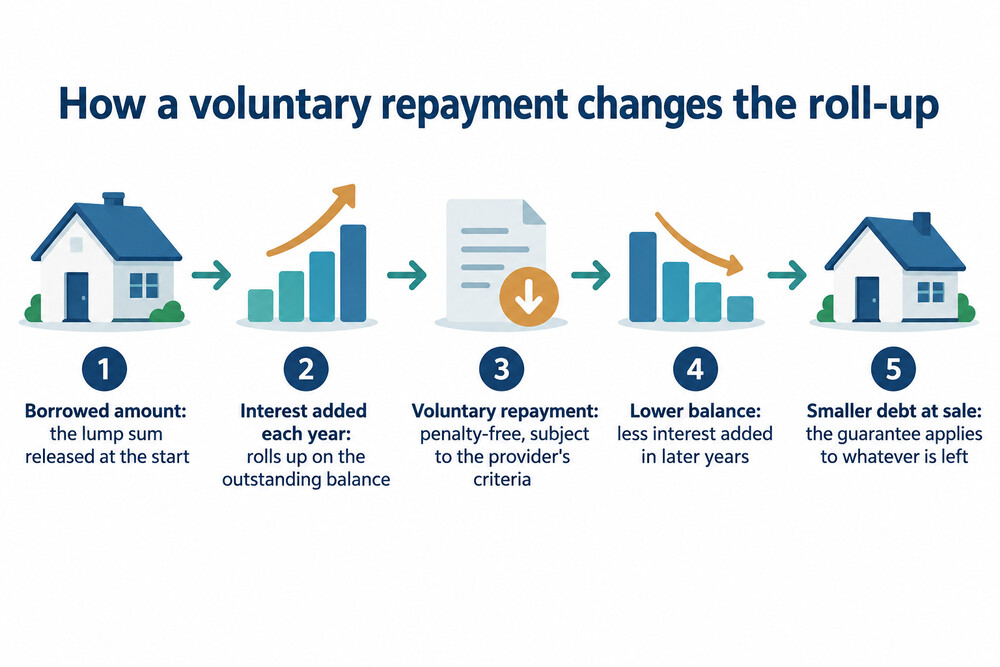 A diagram showing how a voluntary repayment reduces the balance and the interest that rolls up on it