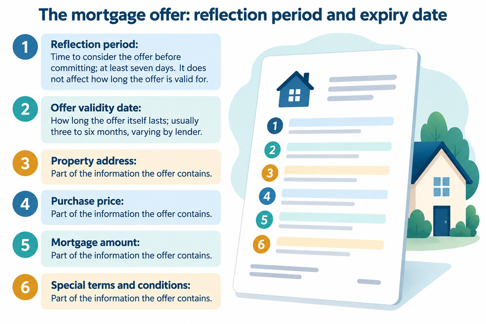 A mortgage offer document with the reflection period and the offer validity date highlighted