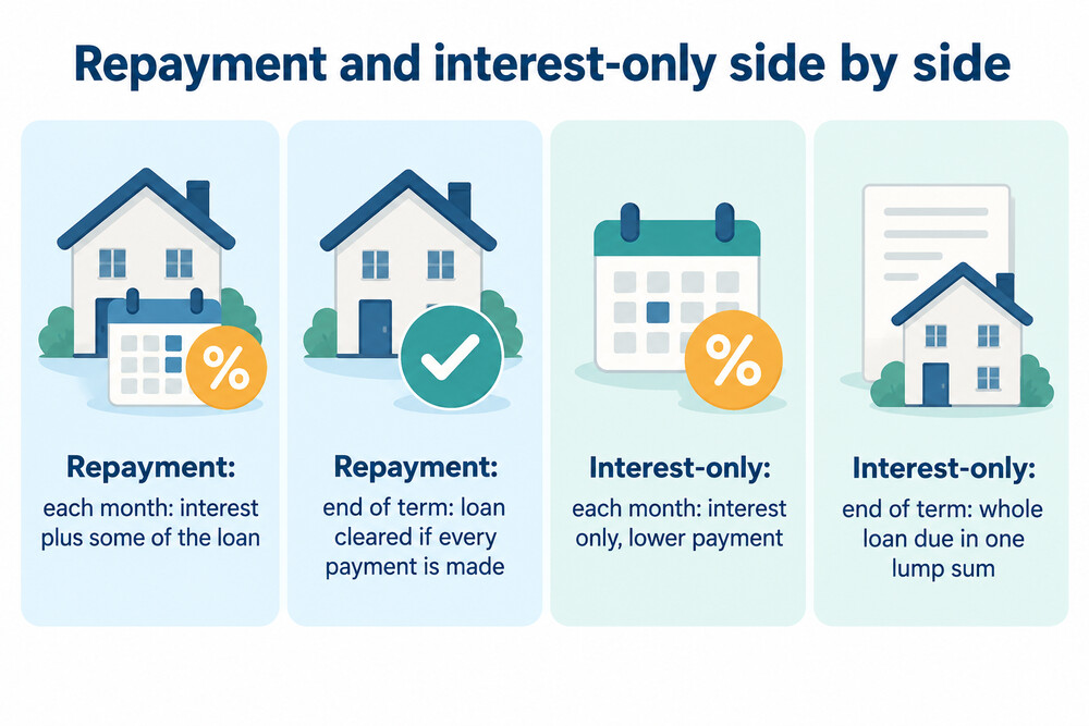 Side by side: how repayment and interest-only mortgages differ from first payment to last