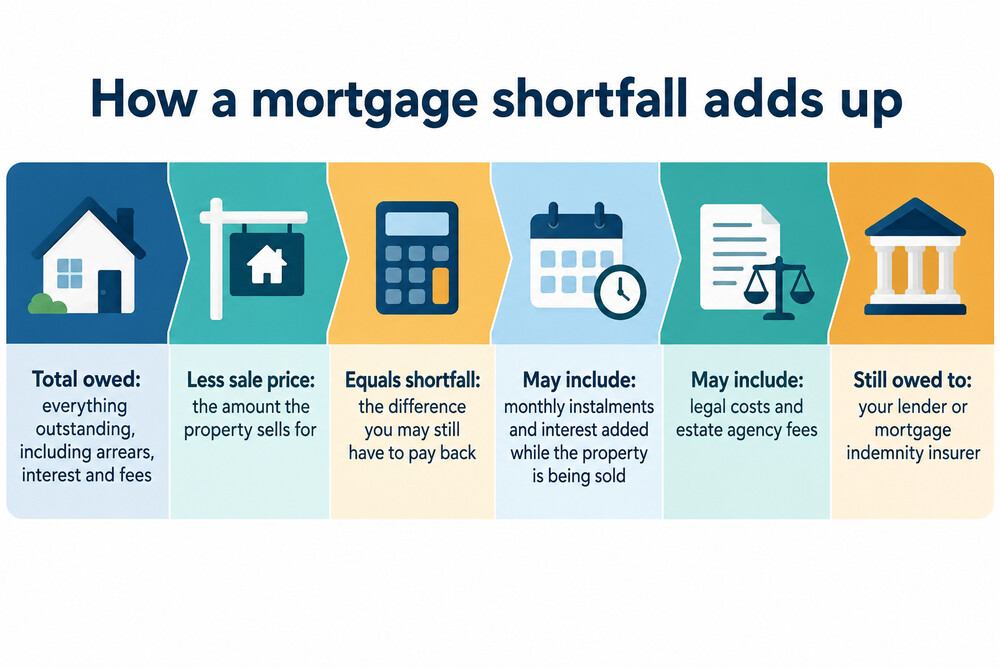 A simple sum showing the sale price subtracted from the total owed, leaving the shortfall