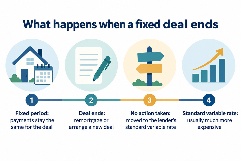 A timeline showing a fixed rate running for its set period and then reverting to the lender's standard variable rate