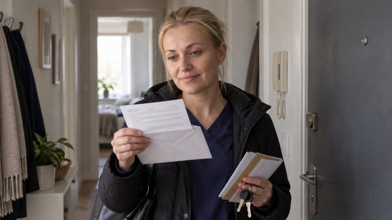 A tenant reading a letter from their landlord's mortgage lender