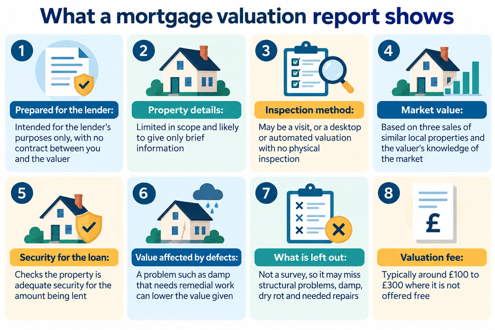 An example of a short mortgage valuation report, showing the property's estimated market value and reinstatement value