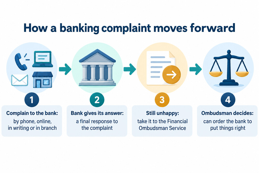 Flow of a banking complaint from the bank to the Financial Ombudsman Service