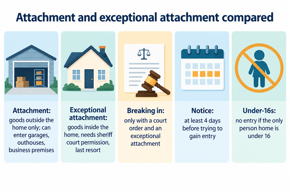 Where sheriff officers can and cannot go under each type of attachment