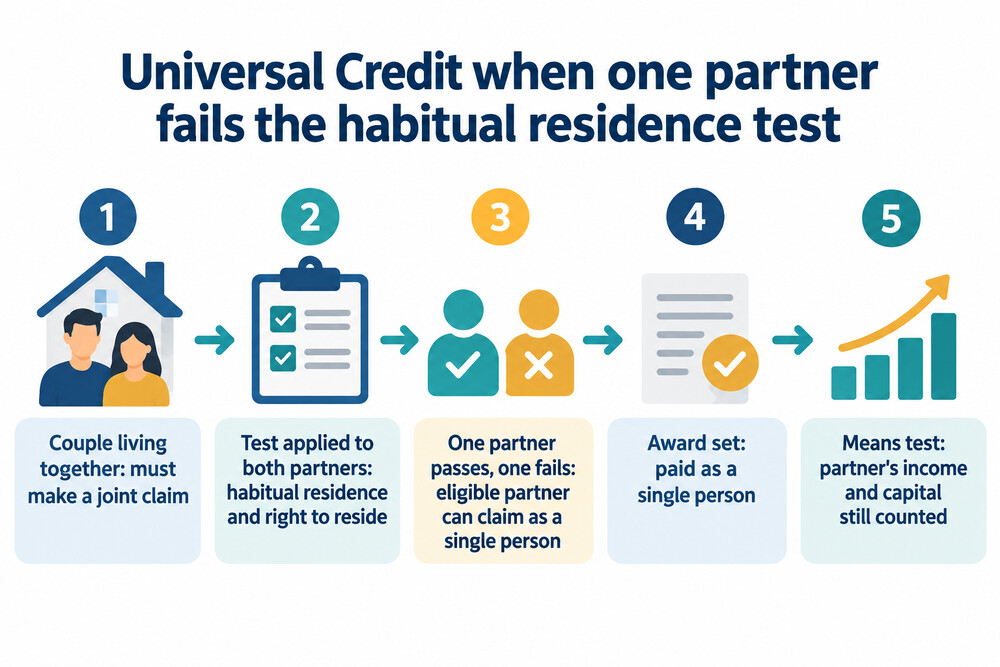 How Universal Credit is worked out when one partner fails the habitual residence test