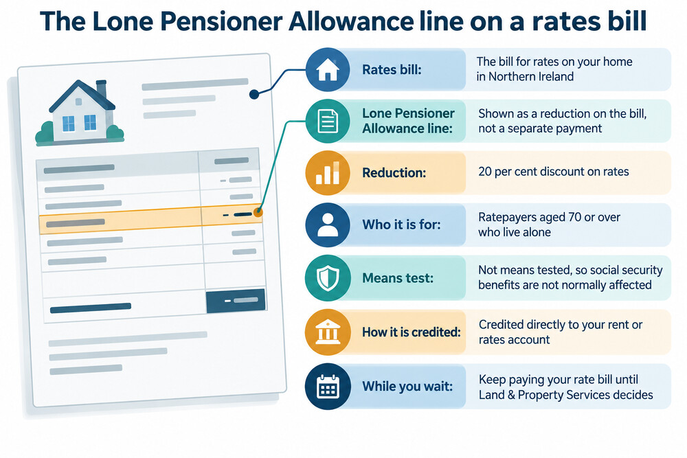 A rates bill with the Lone Pensioner Allowance line showing a 20 per cent reduction