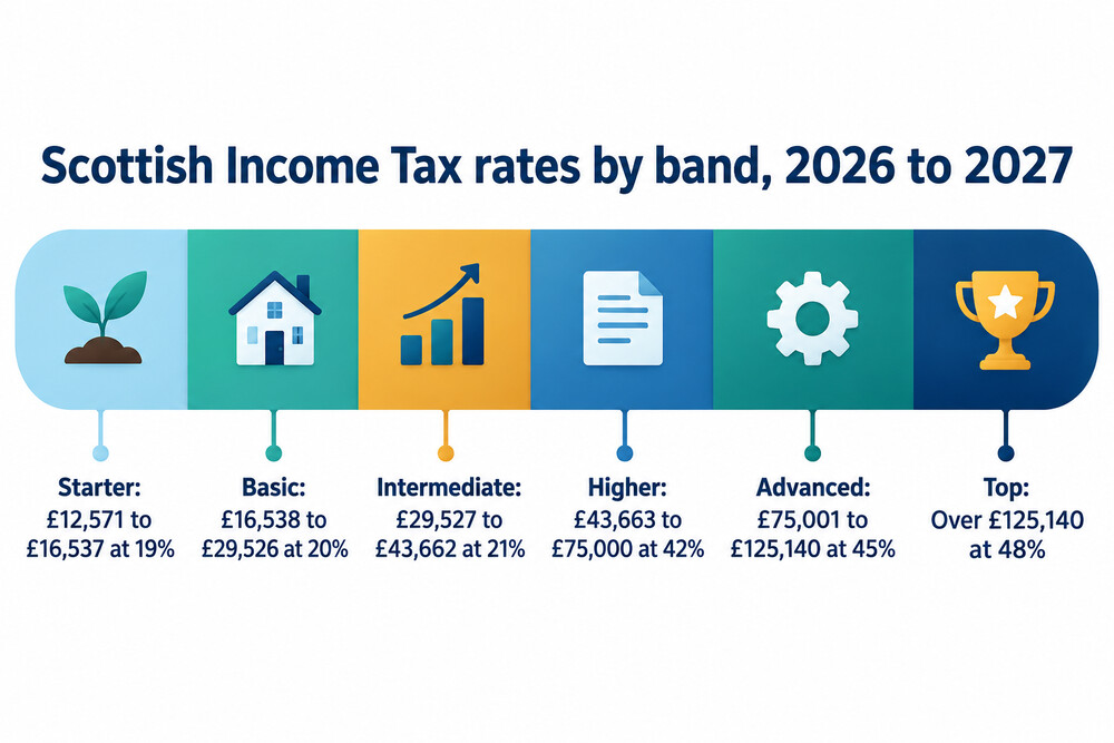 How Scottish Income Tax bands apply as income rises for 2026 to 2027