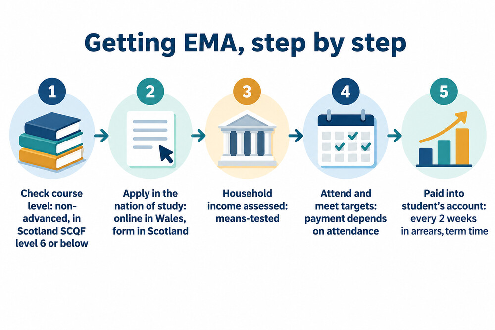 A flow from choosing a course to receiving the first EMA payment