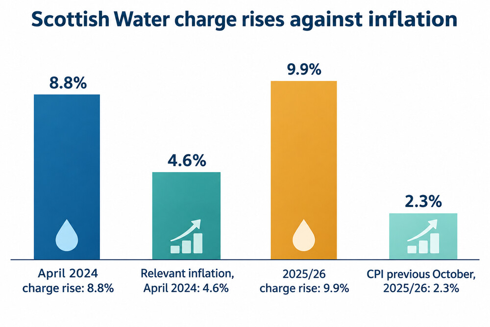 Scottish water charge increases compared with inflation
