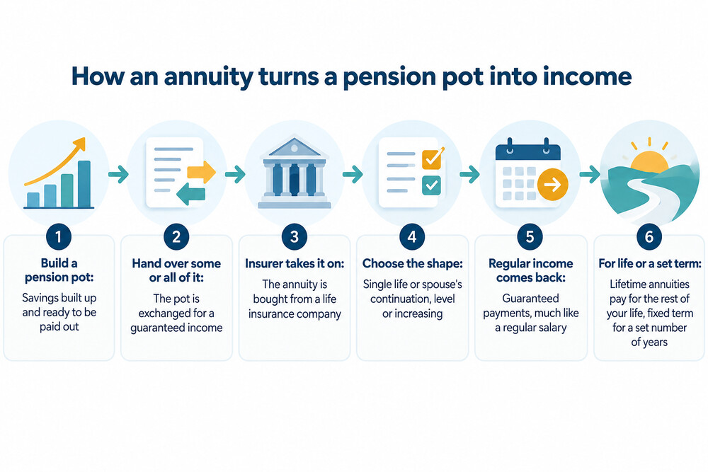A pension pot being exchanged for regular monthly income payments