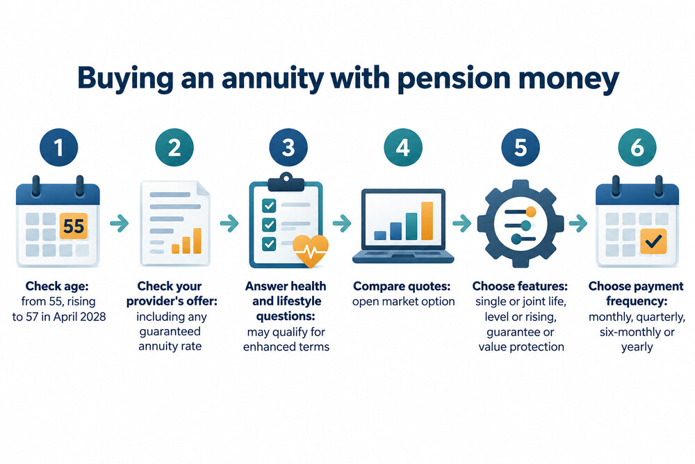 Steps to buying an annuity, from checking the provider's offer to receiving the first payment