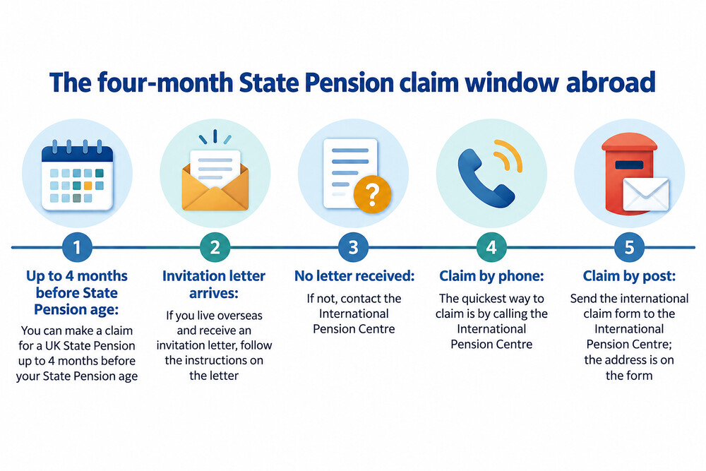 A timeline showing the four-month claim window before State Pension age and the invitation letter arriving in the same period