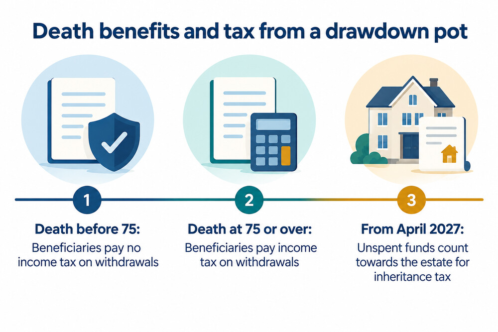 Timeline of how a drawdown pot is taxed on death