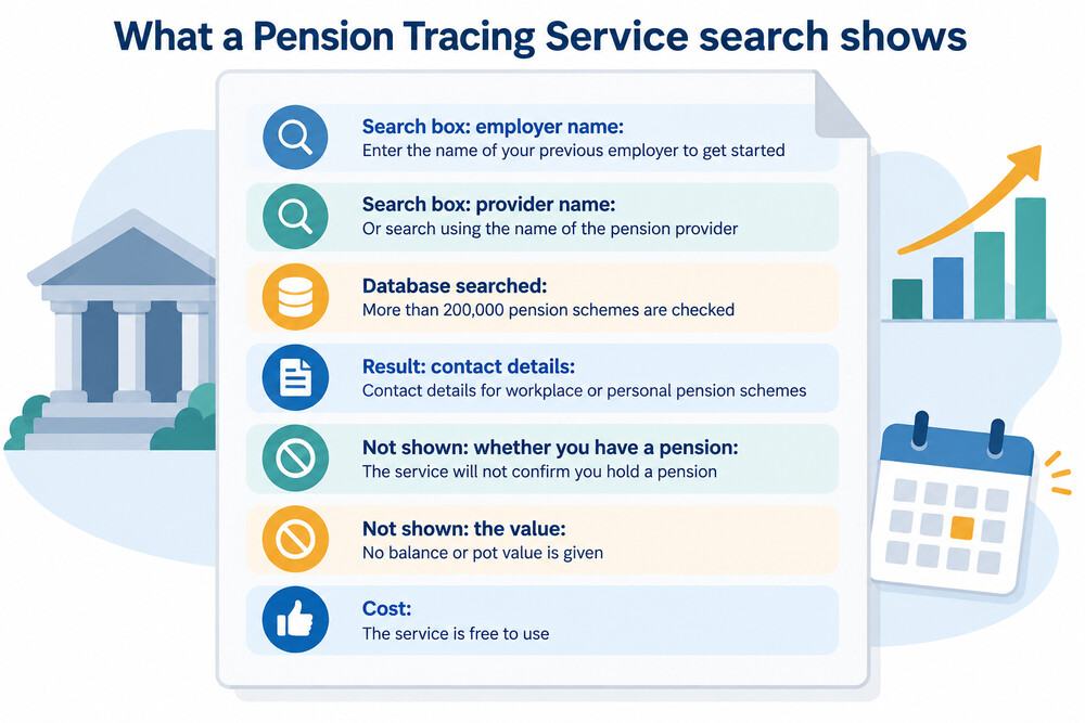 An example of a Pension Tracing Service search result showing a scheme name and its administrator's contact details