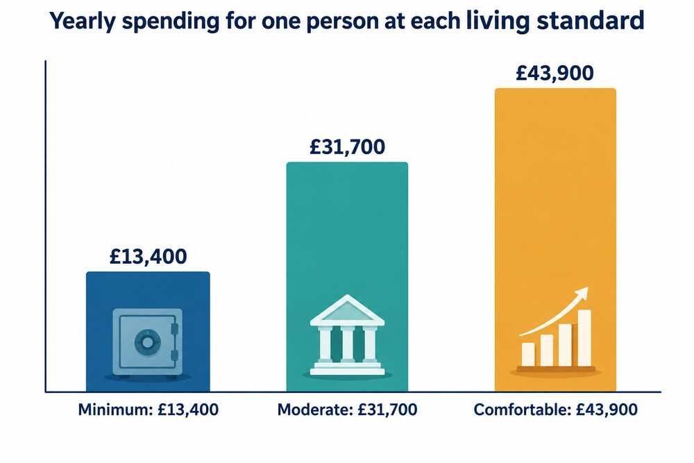 Bar chart of the yearly spending for one person at each Retirement Living Standard