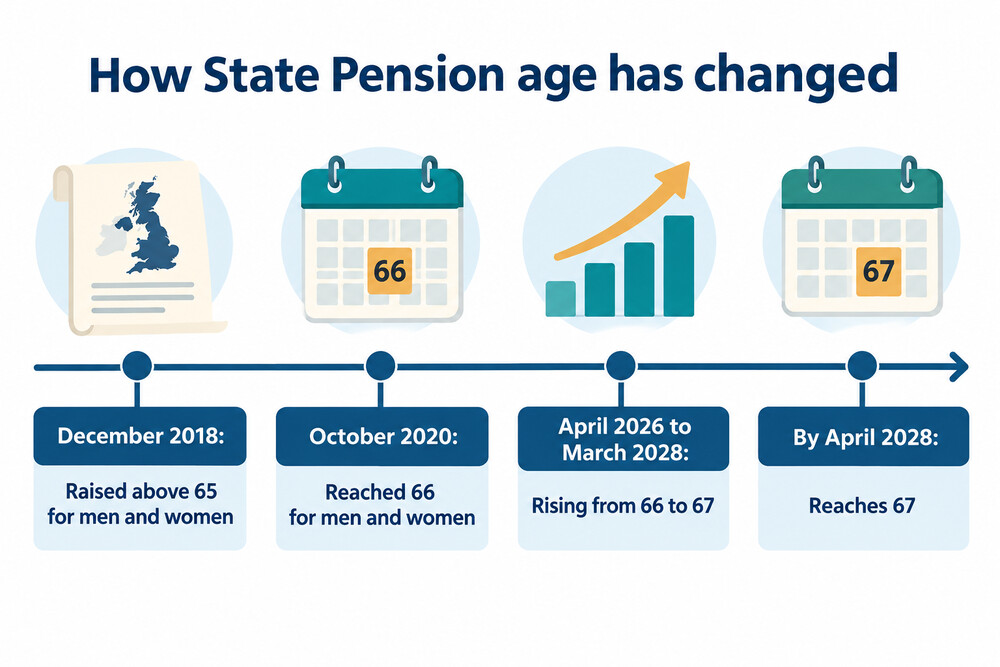 Timeline of State Pension age changes from 2018 to 2028