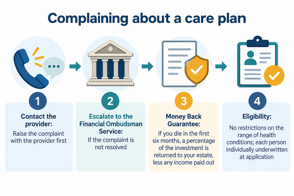 A screenshot-style image of a complaints process, from provider to ombudsman