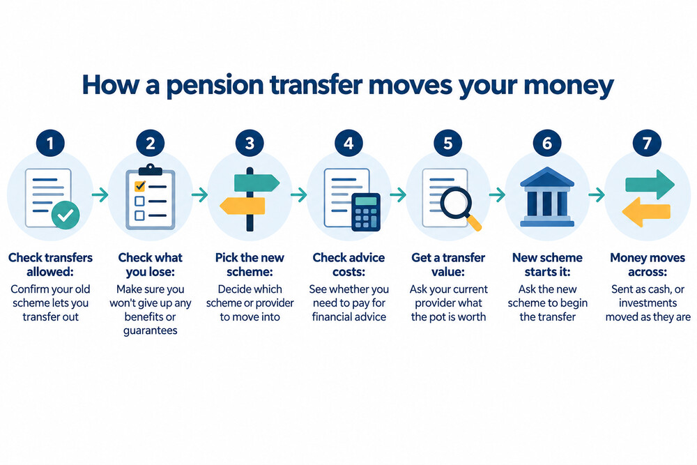 A person comparing paperwork from an old workplace pension scheme with a new provider's transfer form
