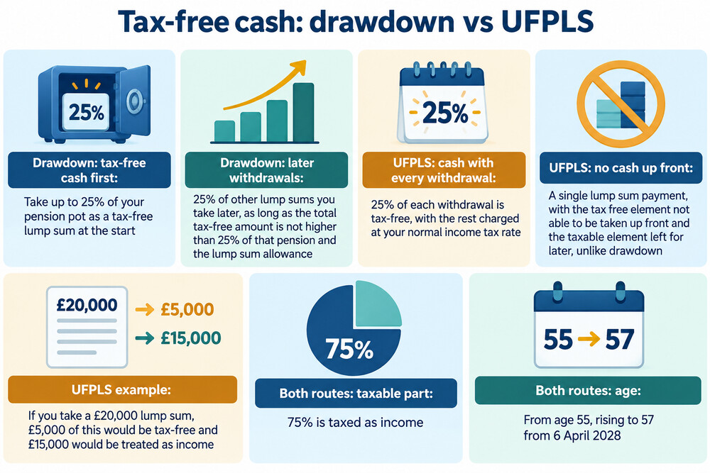 A simple side-by-side of the two routes, showing when the tax-free cash is paid