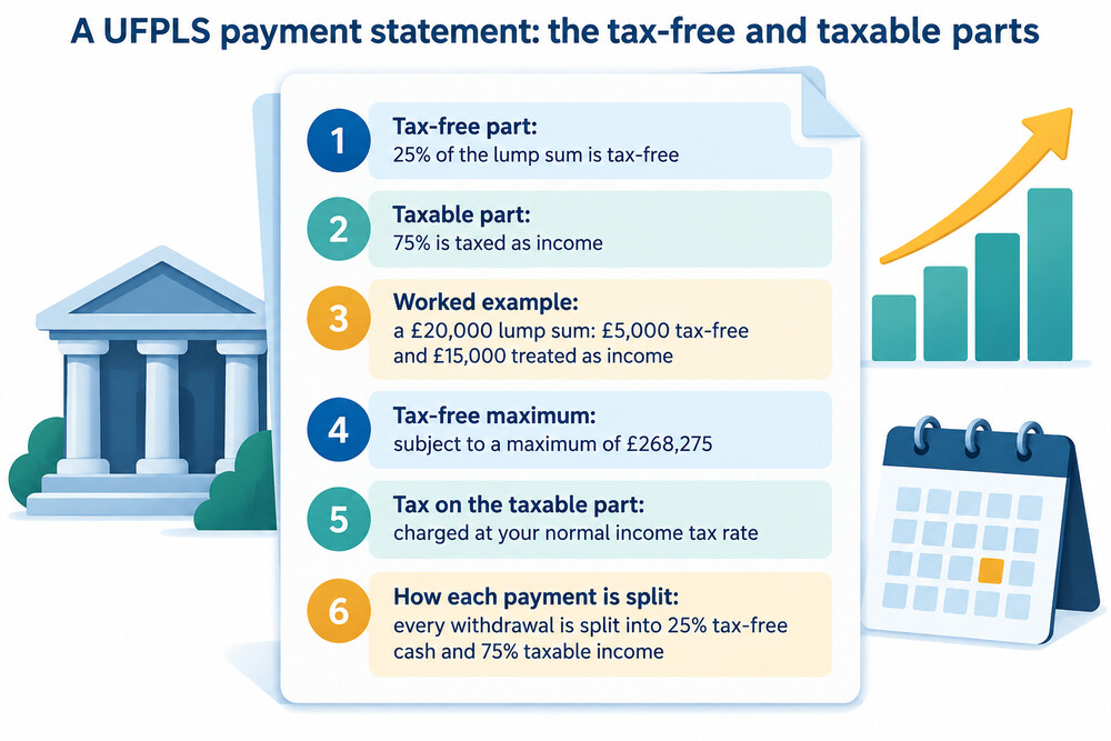 A pension statement showing the tax-free and taxable parts of a withdrawal