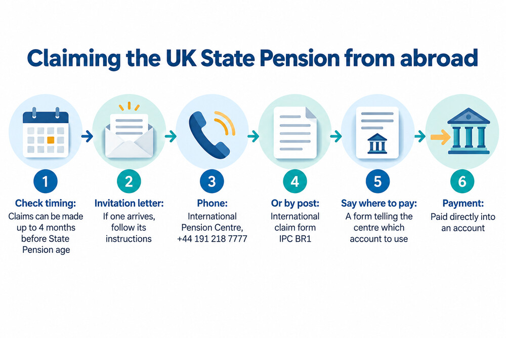 Flow of a State Pension claim from abroad, from invitation letter or phone call to first payment