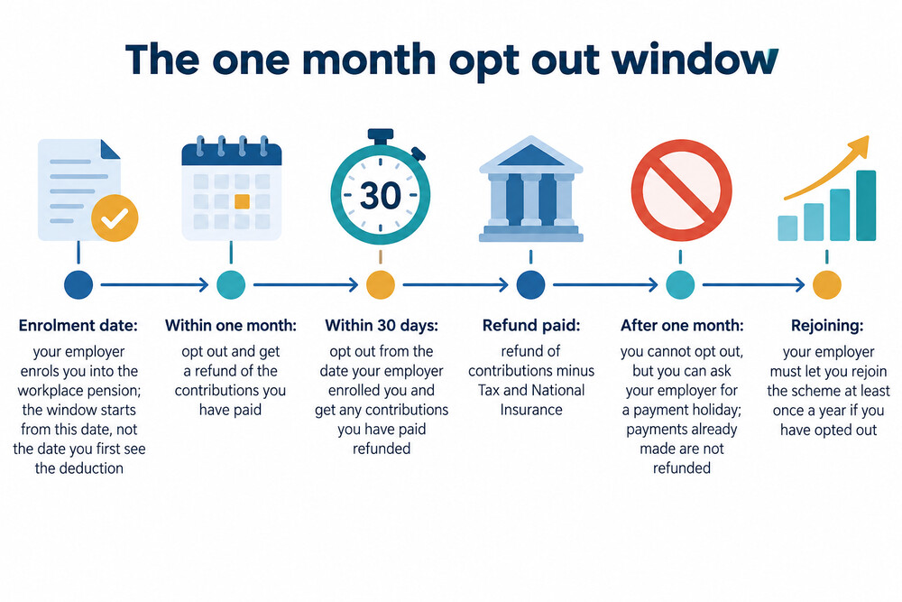 A calendar showing the one month opt-out window running from the enrolment date