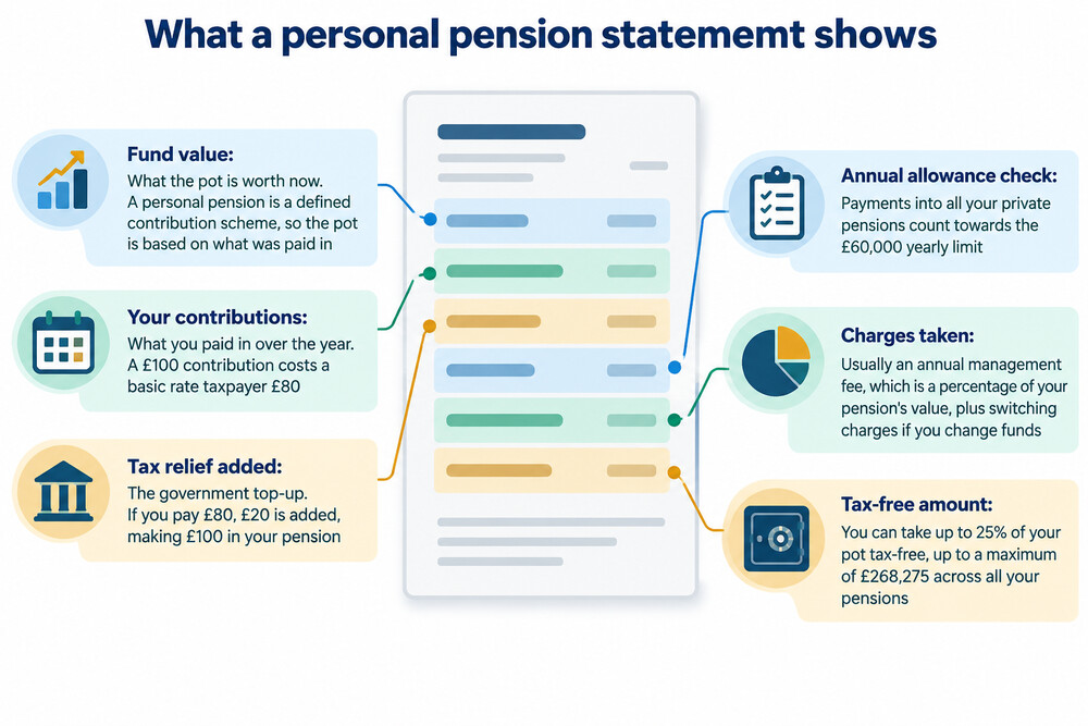 An annual pension statement showing the value of the fund and how it has changed