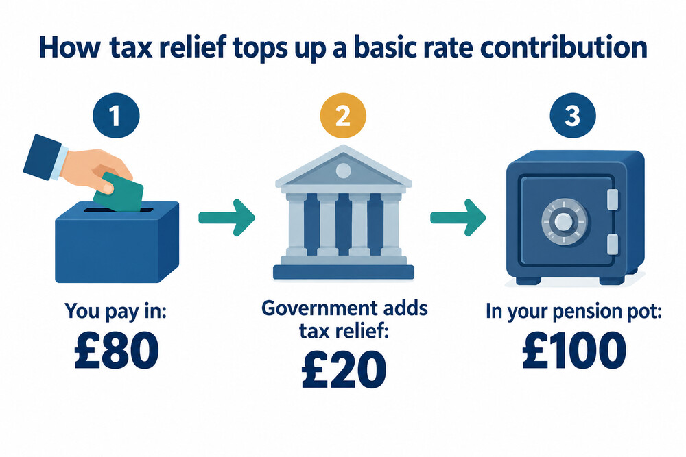 How a basic rate taxpayer's £80 contribution becomes £100 in a personal pension