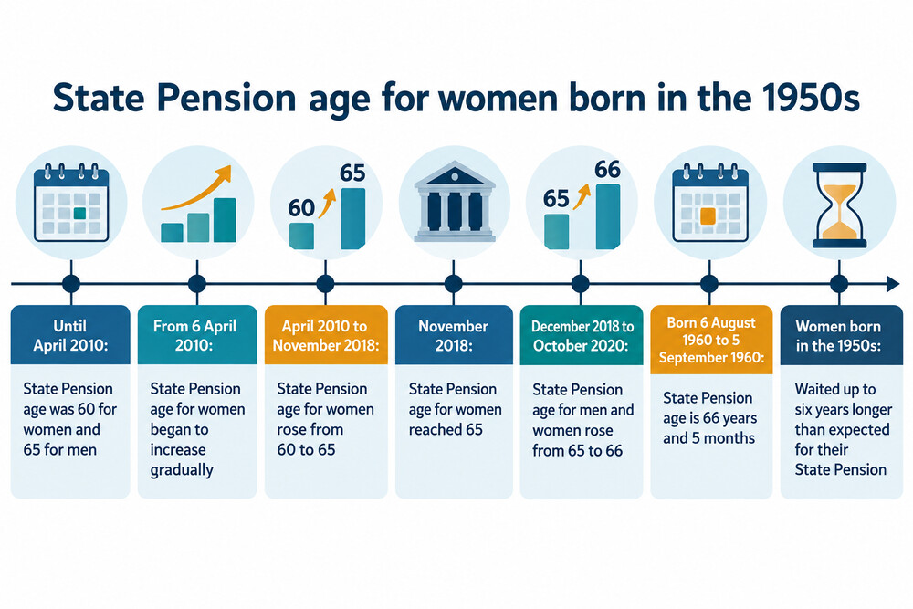A table showing State Pension age by date of birth for women born in the 1950s