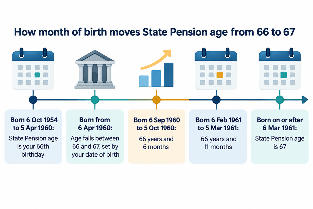 A table showing how State Pension age depends on the month and year you were born