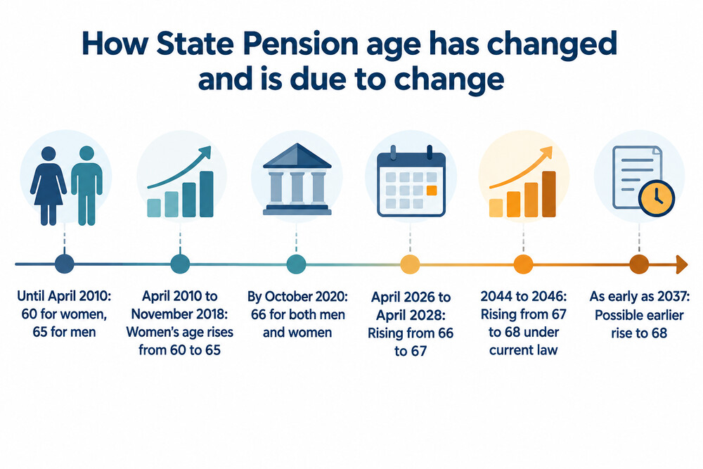 What the diagram explains: how State Pension age has moved and is scheduled to move over time