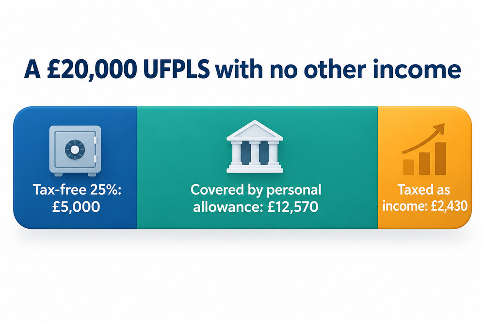 How a £20,000 UFPLS is split for tax when there is no other income