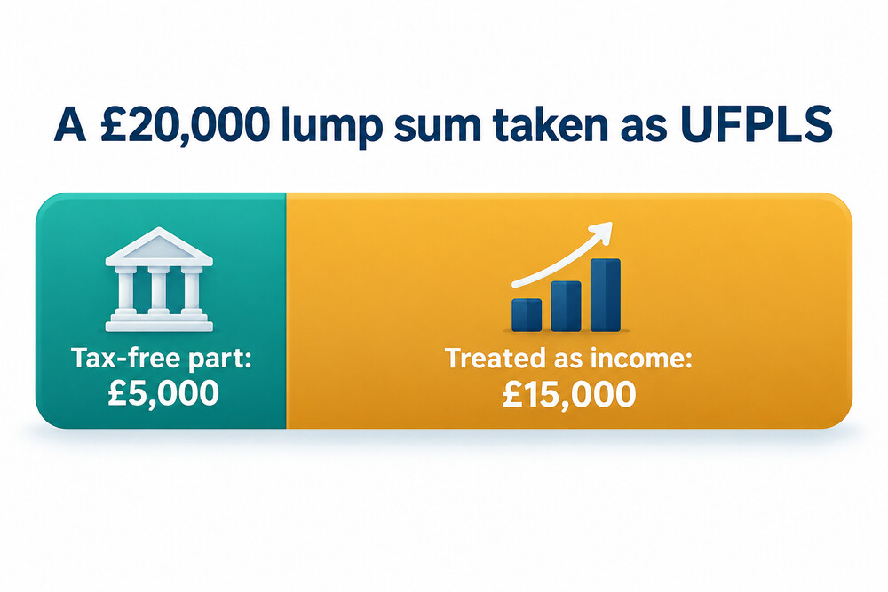 How a £20,000 UFPLS lump sum splits between tax-free and taxable