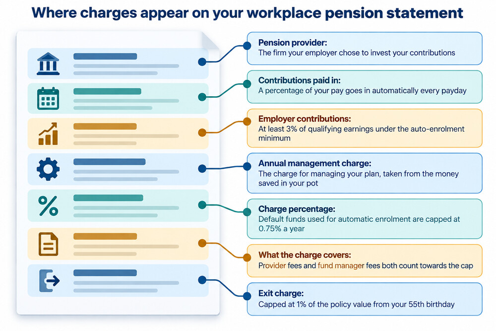A pension statement showing the charges deducted from a pot over a year