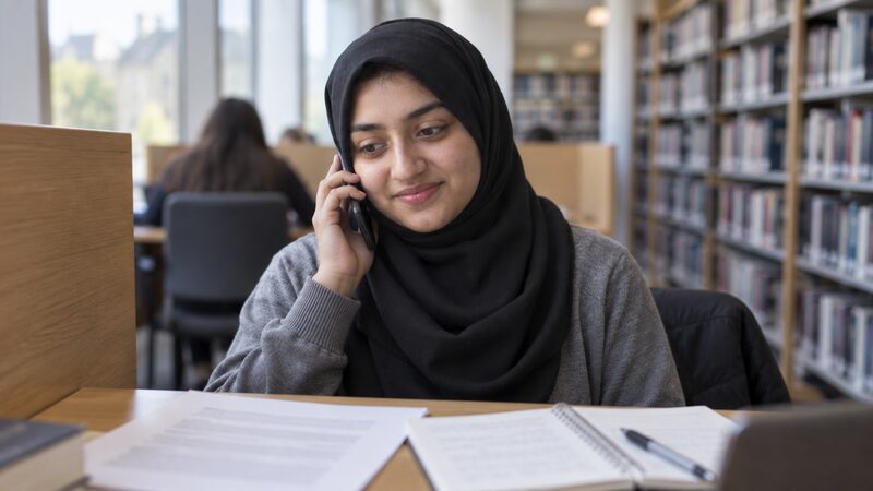 A person speaking on the phone to a complaints adviser, with paperwork on the desk
