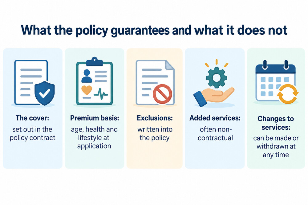 How a protection policy's guaranteed terms compare with its non-contractual extras