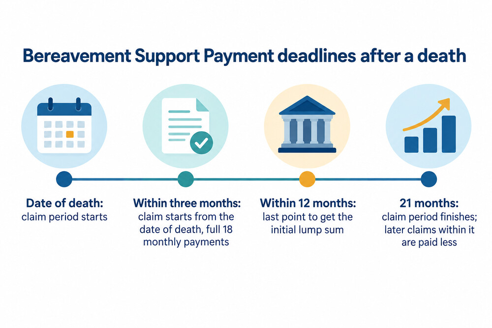 Timeline of Bereavement Support Payment claim deadlines after a death
