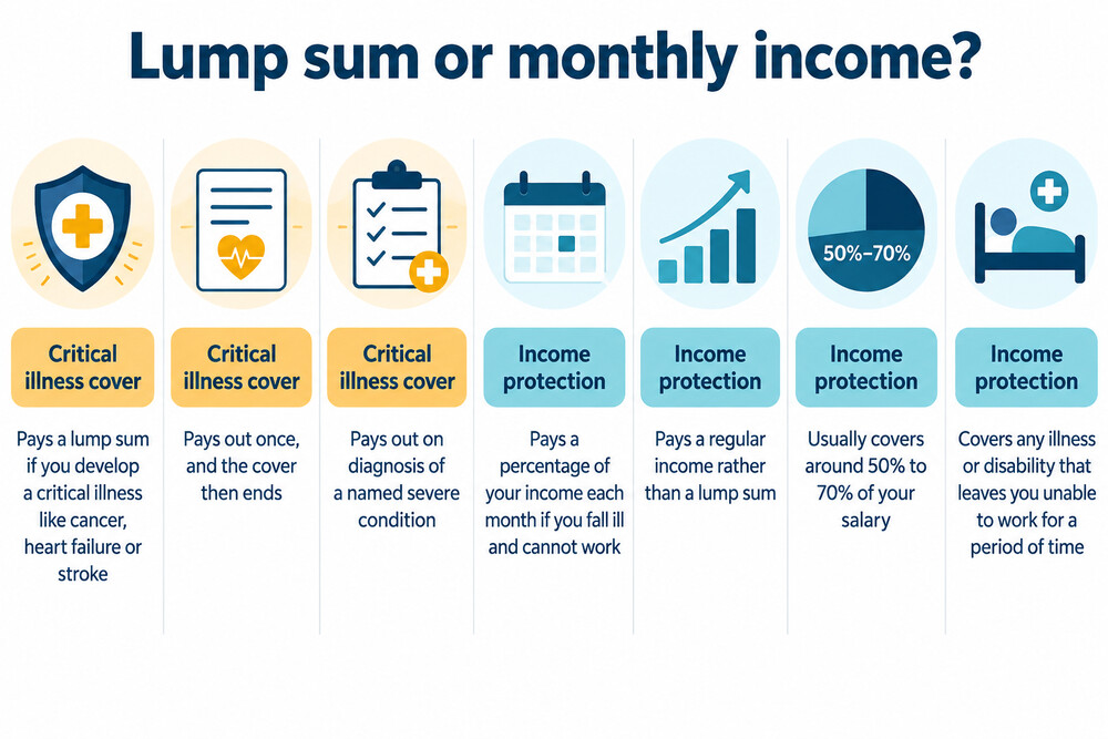 A side-by-side comparison of a lump sum payment and a monthly income payment