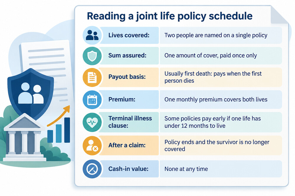 A joint life insurance policy schedule document showing two named lives assured