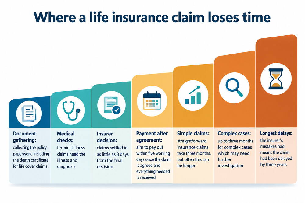 A breakdown of the stages where a life insurance claim most often loses time