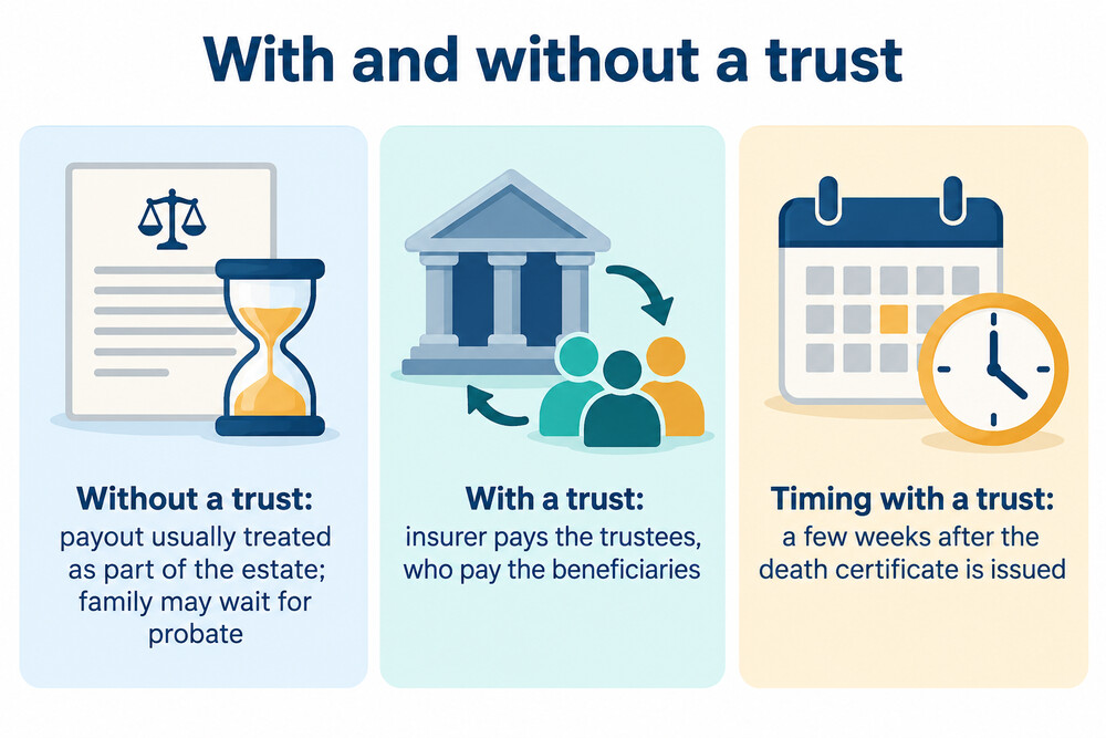 How a life insurance payout reaches a family with and without a trust