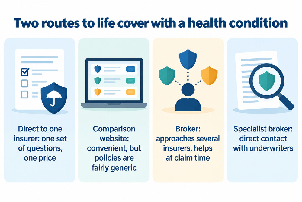 How a broker places a case with an insurer compared with applying direct