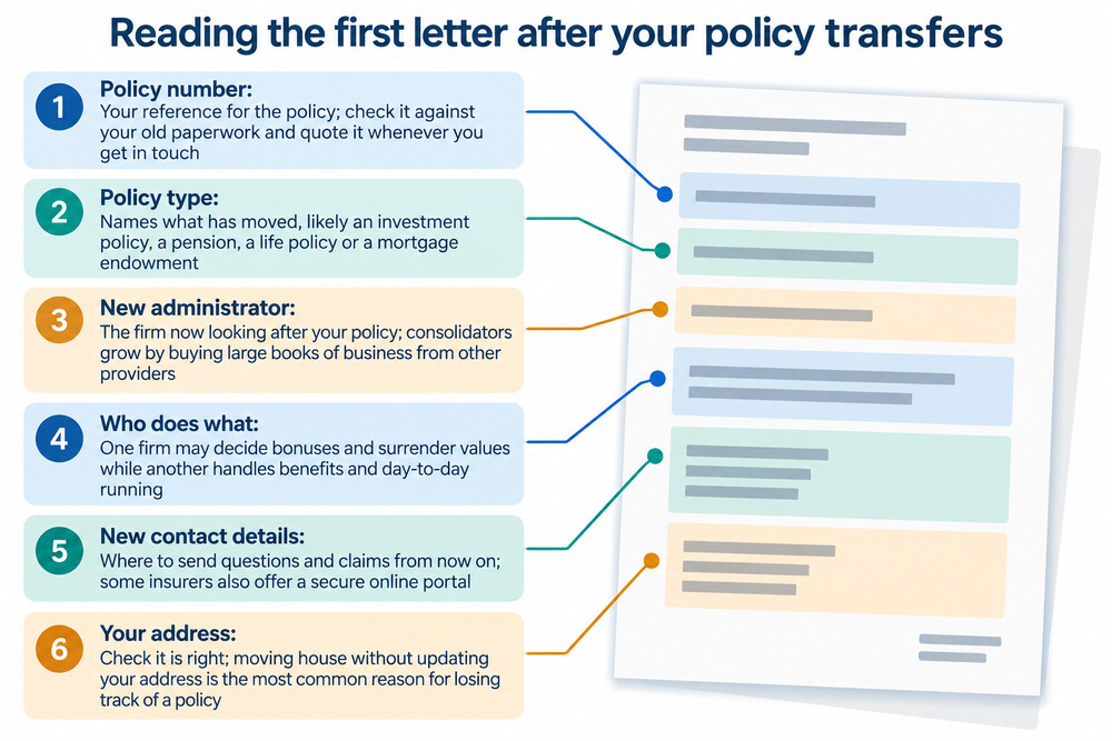 A letter from an insurer telling a customer their policy has been transferred to another firm