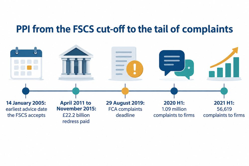 Timeline of PPI redress and complaint volumes before and after the 2019 deadline